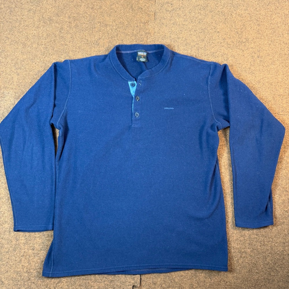 Patagonia Capilene Henley Fleece Mens Medium Blue Long Sleeve Base Layer USA A+